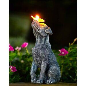 Goodeco Solar Dog Statue Outdoor Garden Decor with Light Gift for Mom Dad Yard
